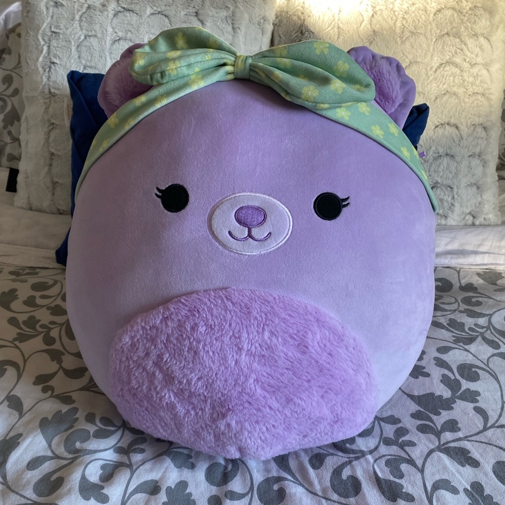 Squishmallows Purple Bear with Green Bow